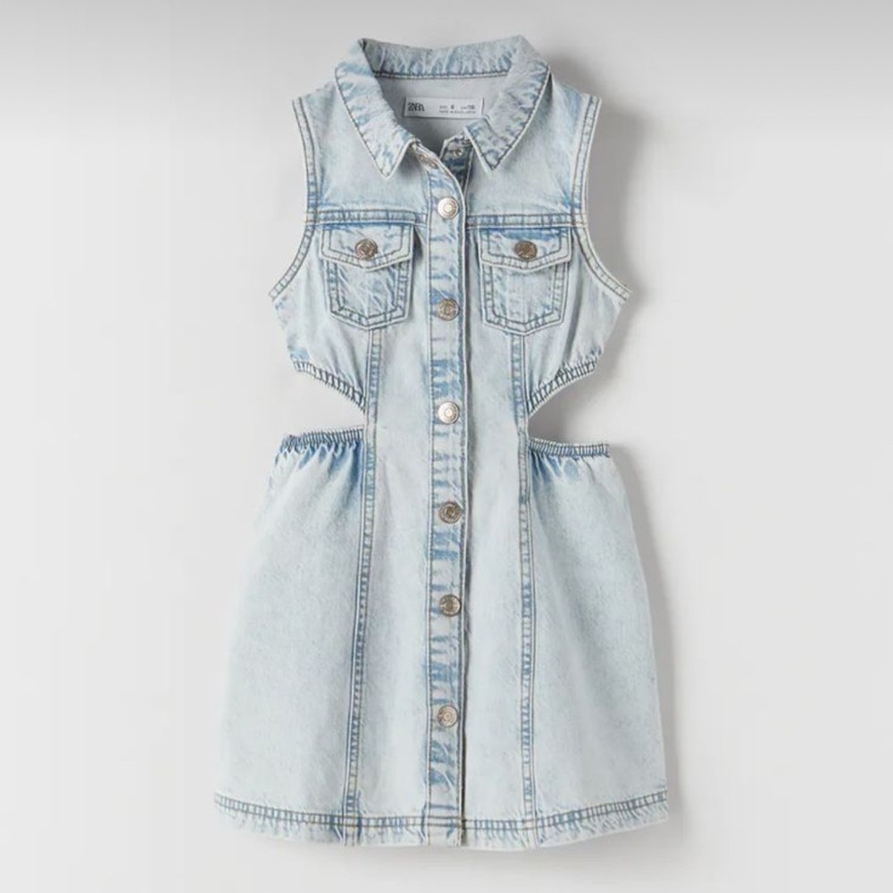 Zara washed denim cutout dress light blue size 7Y NWT